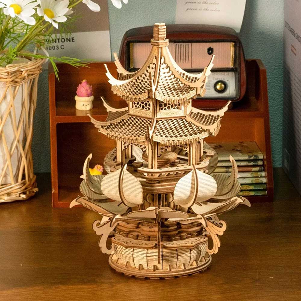 Lotus Pavilion Music Box 3D Wooden Puzzle