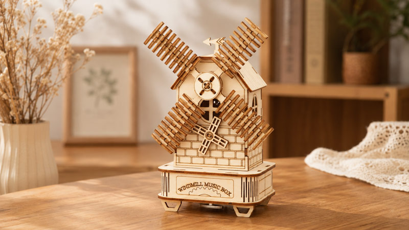 Rotatable Windmill Music Box 3D Wooden Puzzle_Description_1